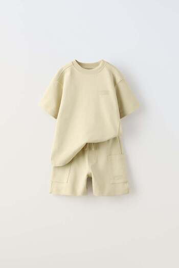 Magu Unisex Children's Summer Oversize T-Shirt and Pocket Shorts Bottom-Top Set