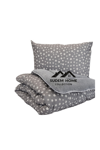 Sudem Home Collection Tekeki Personality Pelusoğlu Quilt and Pillowcase, Gray Star Motif