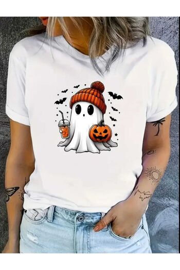 WOODROFFE Μπλουζάκι με στάμπα Halloween Ghost Oversize Casual Boyfriend