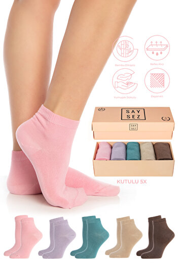 SAYSEZ 5-Piece Colorful Bamboo Women's Socks - Half Socks, Seamless, Premium Boxed