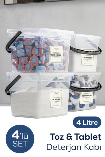 Vienev 4 Pack of 4 Liter White Detergent Tablets - Dust Storage Container and White Box