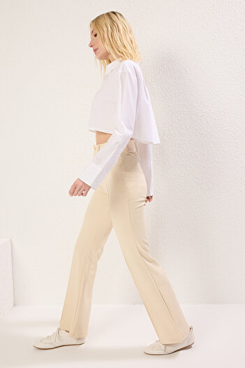 Trendyol Collection High Waist Ribbed Detail Flare Pants - Twoaw25Pl00071
