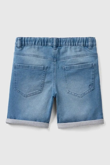 United Colors of Benetton Boys' Comfortable Denim Shorts with Mix Logo with Face Print