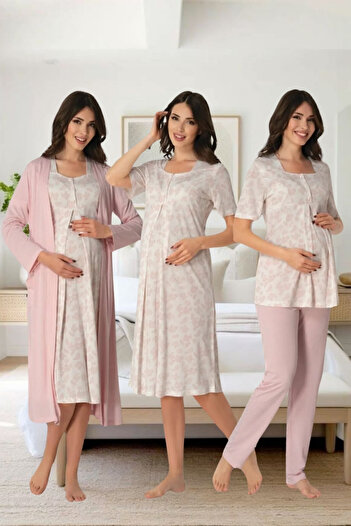 Effortt Pregnant Maternity Elegant Dressing Gown Pajamas Set Primum Set of 4 Maternity
