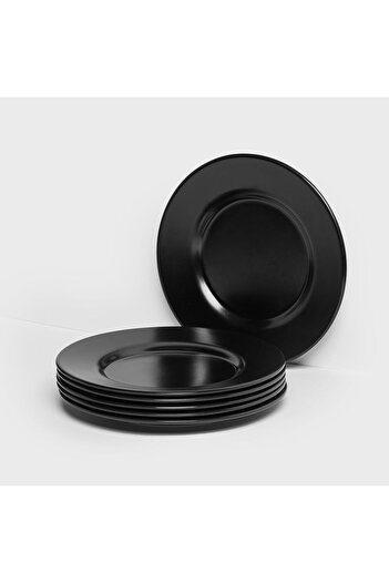 mastergold 6 Pcs Premium Black Melamine Round Flat Dinner Plates ( 17.5 cm ) for Serving Meat and Dessert