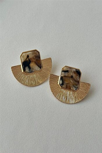 mos&more Brown Gold Fan Women's Earrings