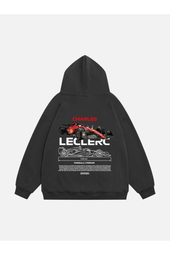 Mad&Calf Unisex φούτερ Charles Leclerc με στάμπα με κουκούλα Fleece Oversize
