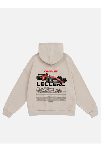 Mad&Calf Unisex φούτερ Charles Leclerc με στάμπα με κουκούλα Fleece Oversize