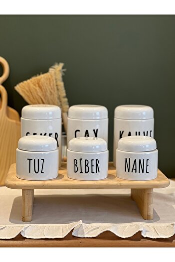Sade Hediye 6-Piece Porcelain Jar and Spice Jar Set