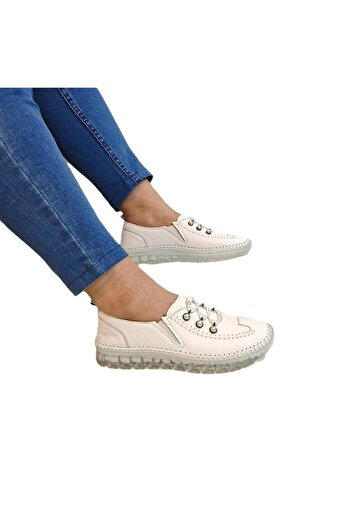 Voyager 9871 White Genuine Leather Beaded Shoes