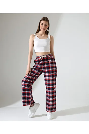 Moda Monisa Red Navy Blue Plaid Patterned Unisex Sweatpants - Comfortable and Stylish Casual
