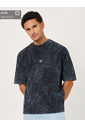 Styli Premium Cut and Sew Panelled Acid Washed Jersey T-Shirt