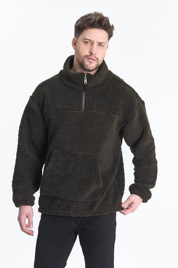 DAMGA JEANS Men's Oversize Half Zipper Khaki Sweatshirt