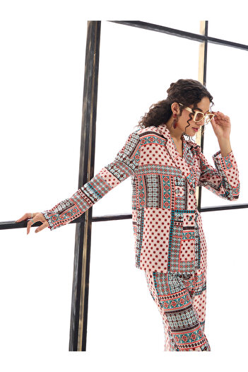 Sassafras By Styli Geometric Print Shirt & Straight Leg Pants Co-Ords