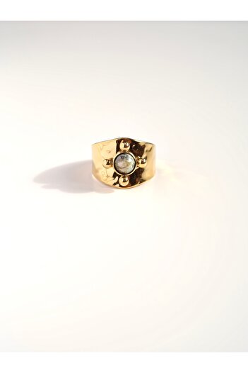 Roosvel Natural Stone (Labradorite) 4K Steel Gold Ring (Adjustable)