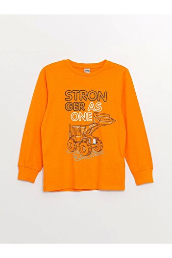 LC Waikiki LCW Kids Orange Crew Neck εμπριμέ μακρυμάνικο σετ πιτζάμες για αγόρι