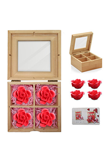 JINOU Scented Rose Soap in Premium Bamboo Box – Perfect Valentine's Day Gift for Loved Ones