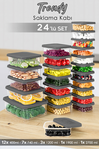 Meleni Home Set of 24 Gray Food Storage Containers - Microwavable Organizer