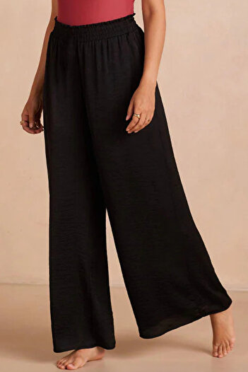 bshood X Nurbeli Black Women's Elastic Waist Stretchy Large Size Spaced Palazzo Pants