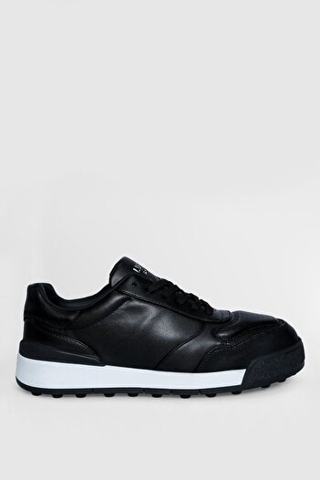 Lufian Genuine Leather Lace-Up Comfort Sole Men's Sneaker Shoes Black