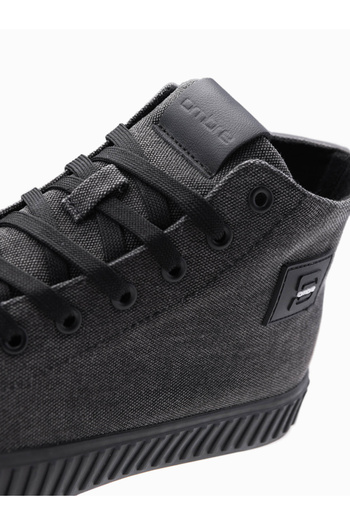 OMBRE Men's high top canvas sneakers shoes - black V1 OM-FOTH-0186 42