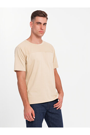 OMBRE Ανδρικό μπλουζάκι LOOSE FIT με τσέπη - μπεζ V1 OM-TSCT-0171 L