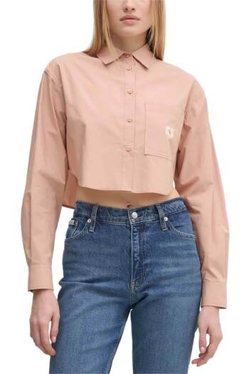 Calvin Klein Kadın Pamuklu Rahat Kesim Desenli Crop Pembe Gömlek J20J225078-TGW