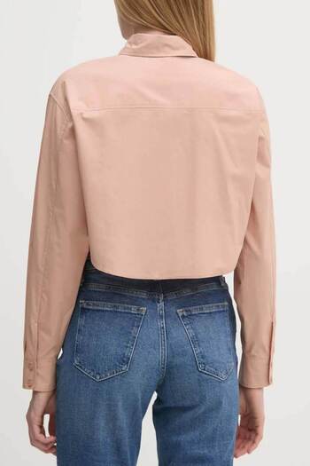 Calvin Klein Kadın Pamuklu Rahat Kesim Desenli Crop Pembe Gömlek J20J225078-TGW