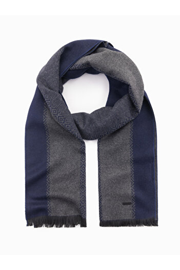 OMBRE Elegantní pánská šála s geometrickými vzory - námořnická modro-šedá V1 OM-ACSF-0115