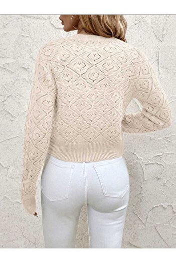 DRESSY CL Ajurlu Baklava Desen Düğmeli Ara Boy Hırka