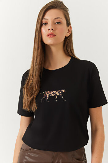 Bianco Lucci Γυναικείο μπλουζάκι Leopard Printed - 60602006