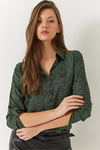 Bianco Lucci Women's Patterned Sleeve Folded Viscose Shirt 60261359