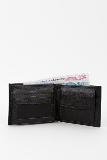 Fossil Boxed Genuine Leather Horizontal Black Small Size Men's Hand Portfolio Wallet