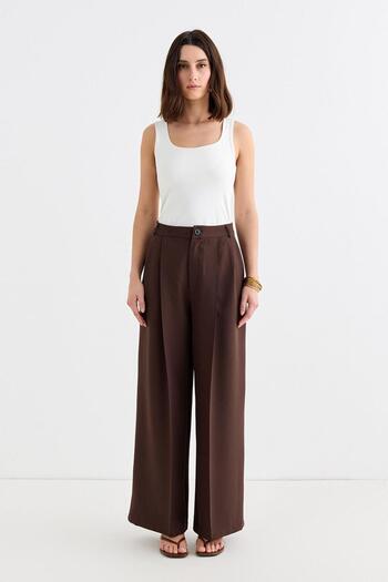 KADRİYE BAŞTÜRK Brown Palazzo Wide Leg Trousers