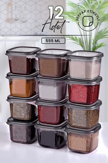 Kitchen Life مجموعة برطمانات التوابل البلاستيكية 12 قطعة سعة 555 مل