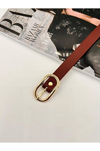 MODAM HİFA Burgundy Long Oval Buckle Gold Women's Belt Trouser Belt Dress Belt Shirt Belt Coat Belt