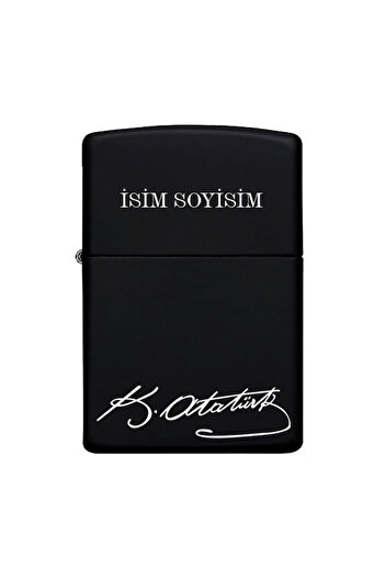 Melek Pazarı Atatürk İmzalı Kişiye Özel İsimli Benzinli Siyah Metal Zippo Çakmak