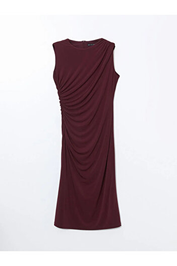 LC Waikiki Lcwaikiki Classic Burgundy Crew Neck Women's Dress