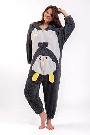 Ecrou Women's Anthracite Bird Applique Zippered Welsoft Jumpsuit