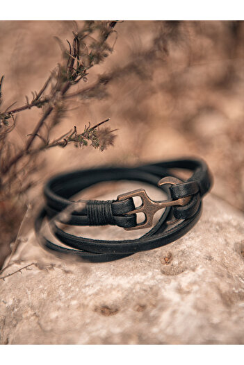 OMBRE Men's bracelet on the strap - black A205