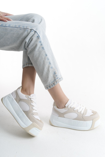 Limeo Skin Laced Side Perforated High Platform Wedge Sole Casual Women's Sneaker Sports Shoes