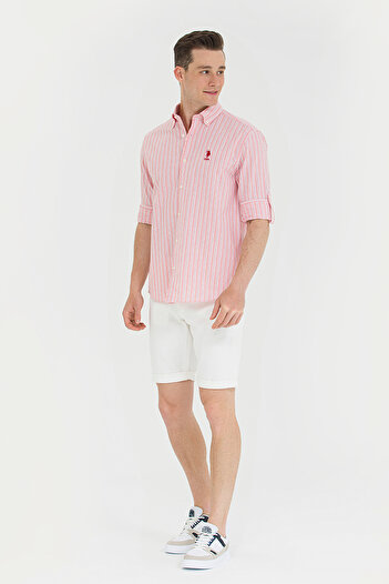 U.S. Polo Assn. Ανδρικό πουκάμισο λευκό ριγέ σομόν 50265493-VR047
