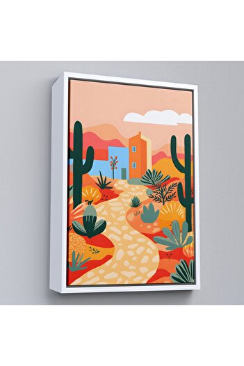 indispensablely Minimalist Mexican Painting in Pastel Tones with Frame-7671