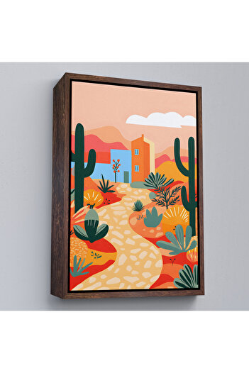 indispensablely Minimalist Mexican Painting in Pastel Tones with Frame-7671