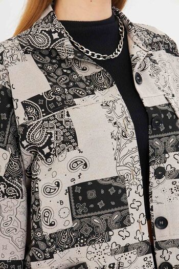 armonika Women's Light Gray Patterned Pocket Detail Shirt Jacket Arm-25K 001071
