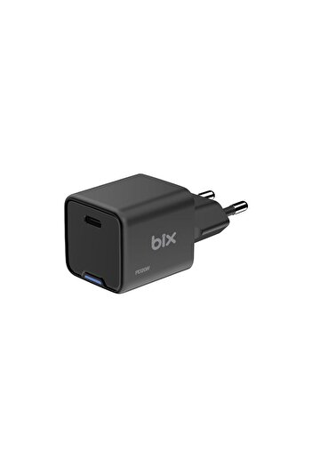 Bix 20w Gan Usb-c Hızlı Şarj Adaptörü Iphone, Android Ve Ipad Uyumlu Type-c Pd Şarj Aleti Siyah