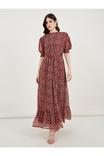 Maxim Creation By Styli Paisley Print Puff Sleeves A-Line Maxi Dress