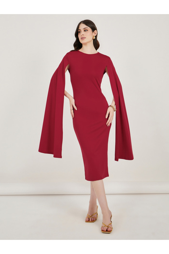 Styli Long Cape Sleeve Sheath Midi Dress
