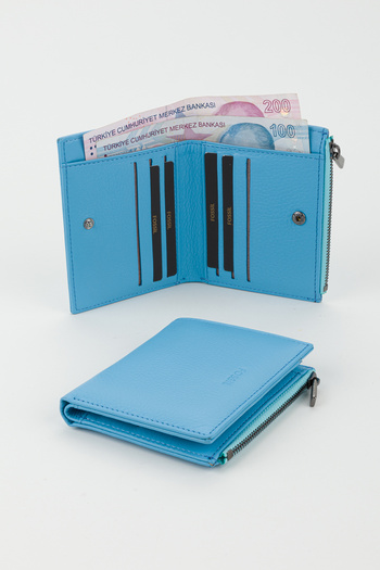 Fossil Boxed Genuine Leather Sky Blue Women's Hand Portfolio Card Holder Wallet