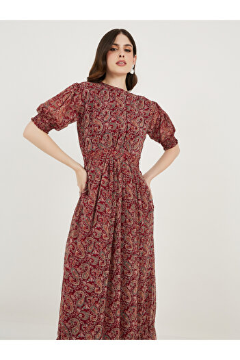 Maxim Creation By Styli Paisley Print Puff Sleeves A-Line Maxi Dress